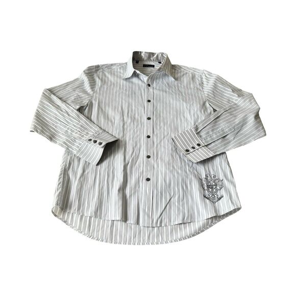 7 Diamonds Mens 2XL Pin Stripe Metal Button Up‎ Long Sleeve Shirt - Picture 1 of 7